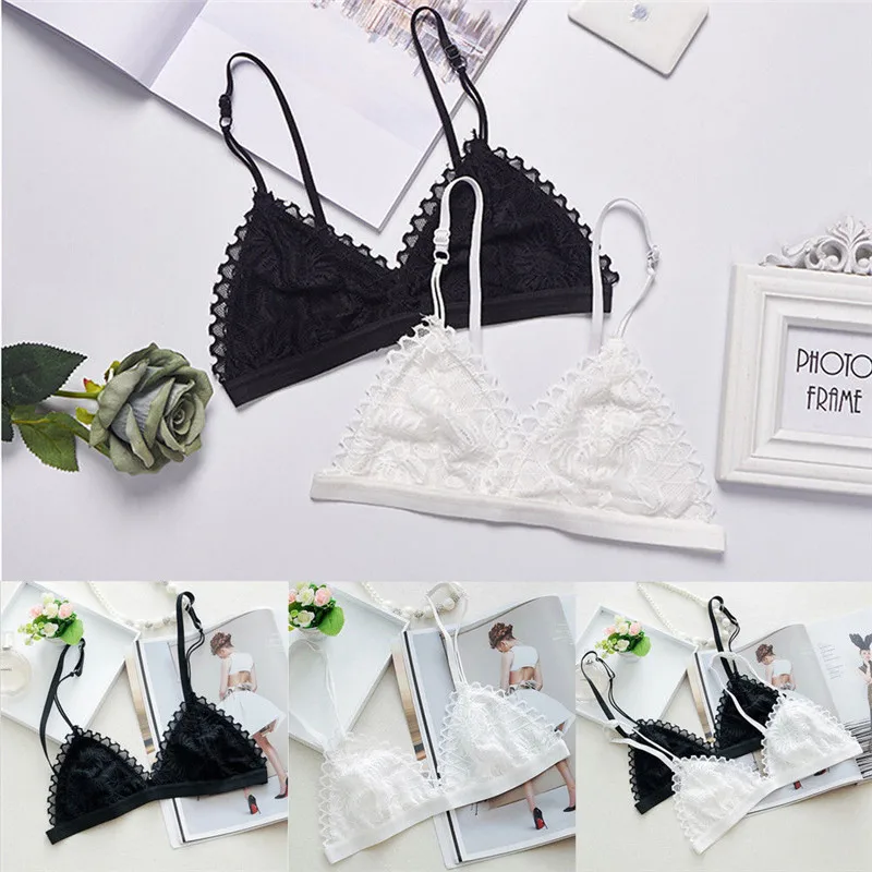 Women Floral Sheer Lace Triangle Bralette Unpadded Bra Crop Lingerie Casual Solid One Size 2 Colors Nylon Tube Tops