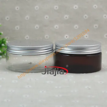 

200g clear/brown PET Plastic Container Transparent Bottle PET Jar 200ml Cookie Can Cream Jar with silver Aluminum cover
