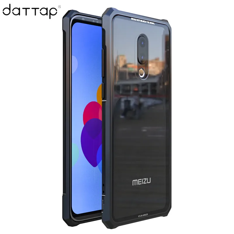 

daTTap For Meizu 16th Case Cover Luxury Aluminum Metal Frame Hard Clear Tempered Glass Case For Meizu 16 16th Plus Fundas Coque