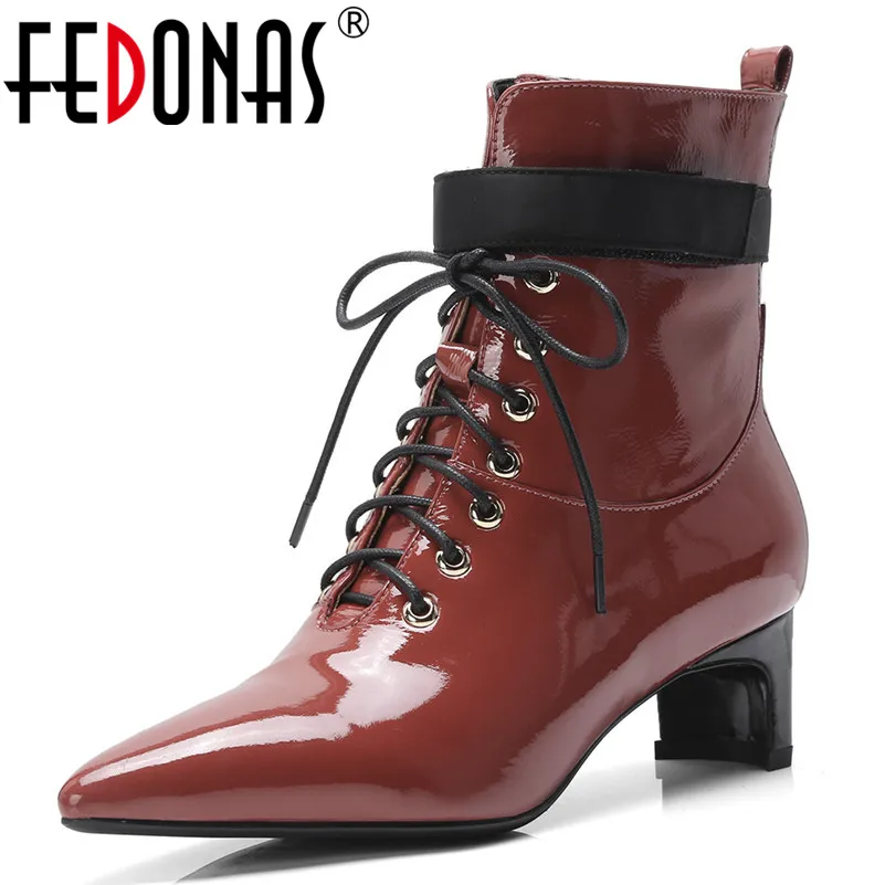 FEDONAS New Patent Leather Women Ankle Boots Lace Up Autumn Winter High Heels Pointed Toe Martin Shoes Woman Party Prom Pumps FEDONAS New Patent Leather Women Ankle Boots Lace Up Autumn Winter High Heels Pointed Toe Martin Shoes Woman Party Prom Pumps