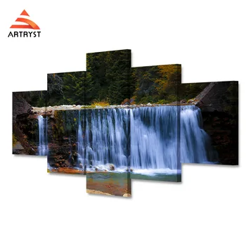 

5pieces of modular modern home decor canvas painting waterfall landscape poster HD printing wall art picture for the living room