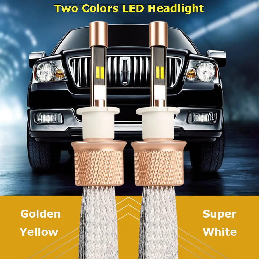 

1 Pair Auto Led Light Tri Color H7 9005 9006 HB3 HB4 H9 H11 Car Driving Head Lamp 45W 4800lm Headlights 3000k 4300k 6000k