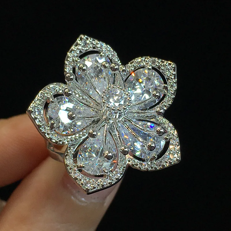 

Gorgeous Flower Zircon Ring Wedding Rings for Women Accessories Engagement Rings Fashion 925 Silver Jewelry Anillos Mujer