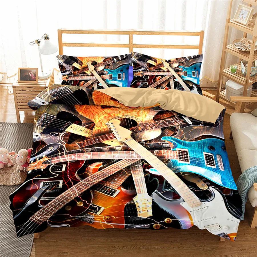 

HELENGILI 3D Bedding Set Guitar Print Duvet Cover Set Lifelike Bedclothes with Pillowcase Bed Set Home Textiles #JT-02