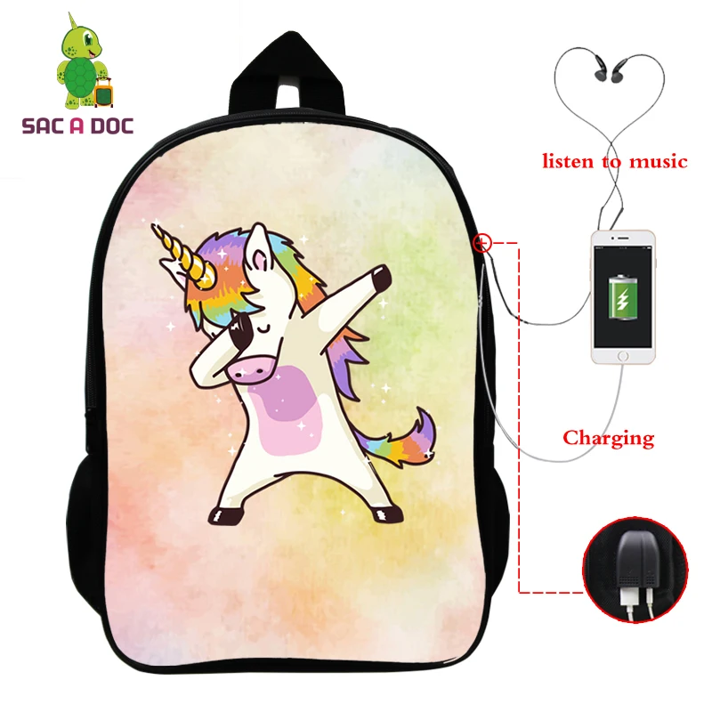 Рюкзак с единорогом Mochila Unicornio, рюкзак для ноутбука, рюкзак для подростков, женщин, мужчин, повседневный рюкзак с изображением Галактики, школьные сумки для путешествий, USB зарядка - Цвет: 24