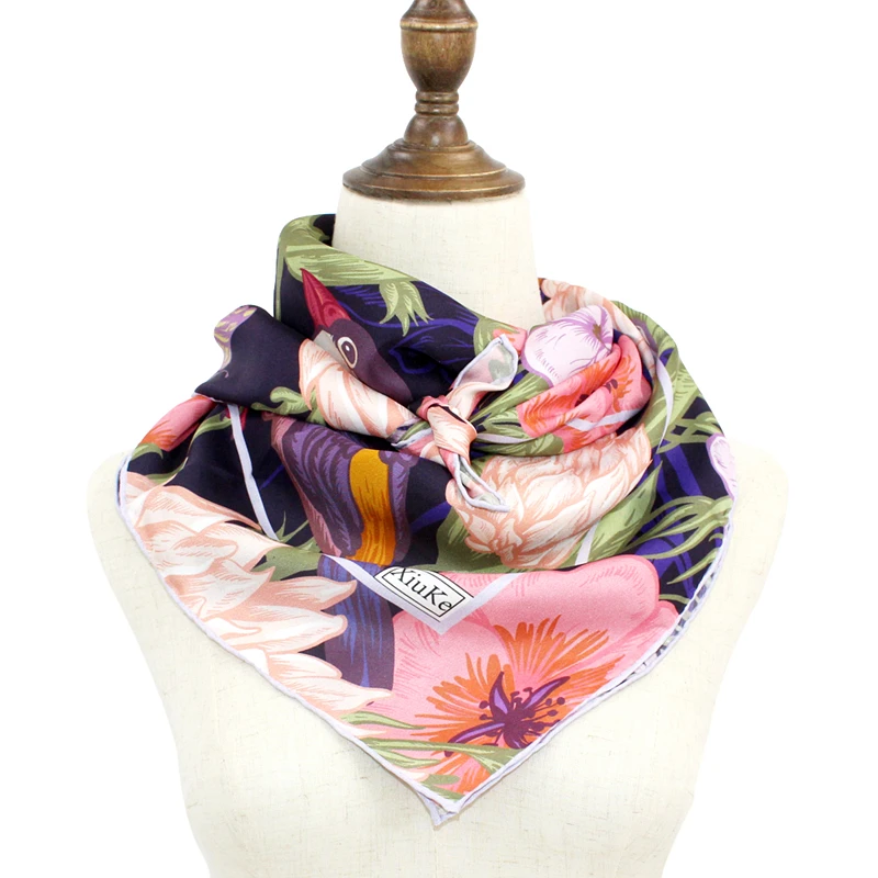

[XiuKe]scarves 2018 new fashion women Luxury Square silk scarf,lady shawl ,hair scarf, blue and pink