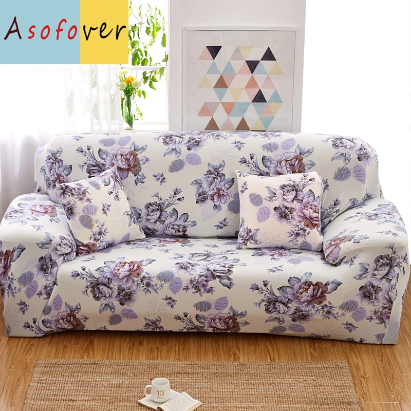 Уютные фиолетовые цветочные чехлы для диванов эластичные чехлы для диванов Cubre растягивающиеся покрытия для мебели протектор Чехлы для диванов для гостиной