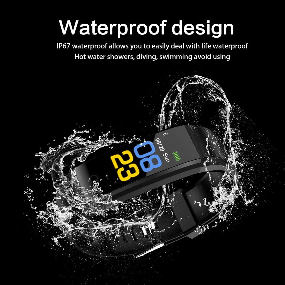  115 PLUS Smart Wristbands Waterproof Sports Smart Band Color Screen Bluetooth Smart Heart Monitor B - 32987238214