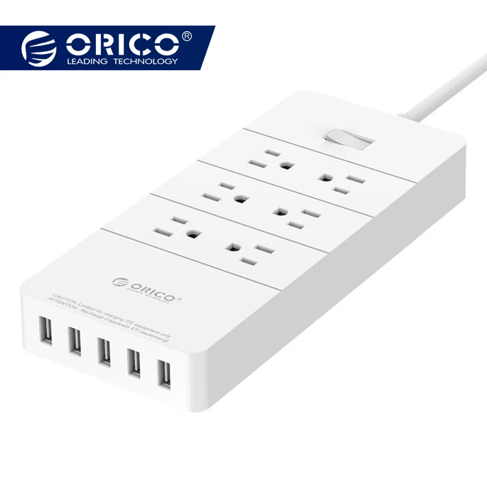 Цена ORICO Оригинальная защита от перегрузки по току мощная полоса 6 AC защита от перенапряжения с 5 usb зарядным портом