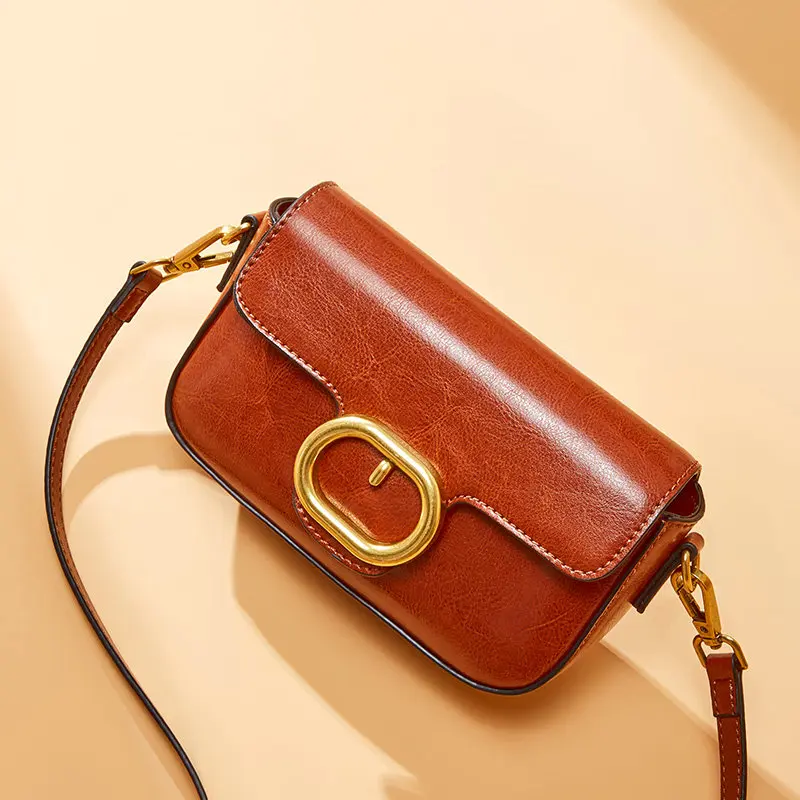 

QIAOBAO Women Suqare Bag 100% Oil Wax Cowhide Leather Handbags Lady Messenger Bag Female Bolsas
