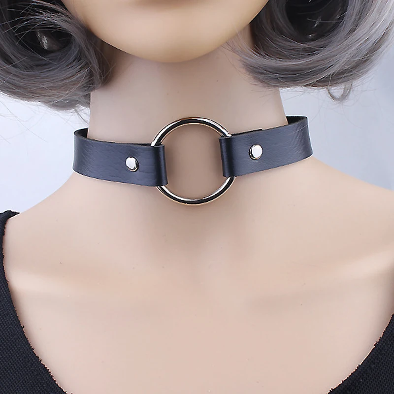 NEW Charm female chokerTrendy Stainless Steel Round Chokers Necklaces Colorful Leather Buckle