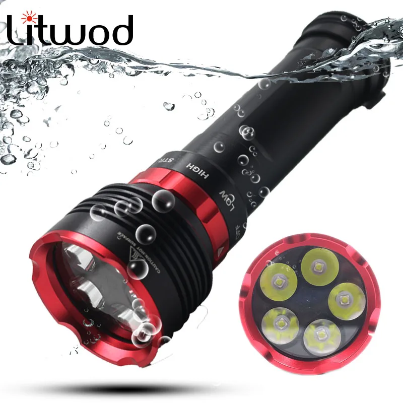 

Z20DX5s 5 Led Flashlight Light 5pcs XM-L L2 torch Waterproof Torch 3 modes by 18650 Battery diving lamp under water 80m