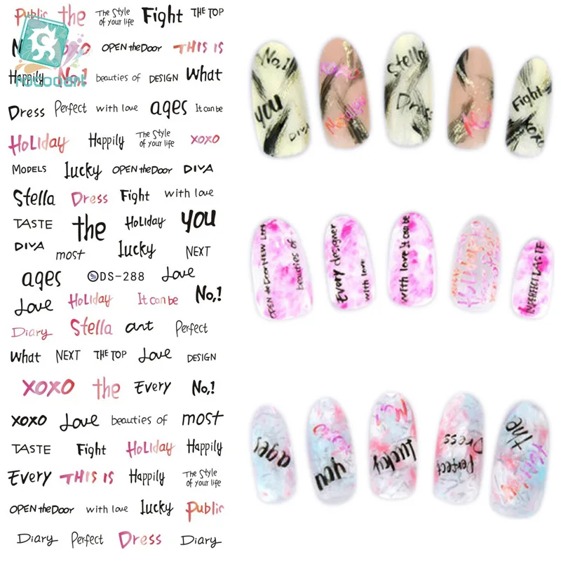 

Rocooart DS288 2018 Arrival Water Transfer Stickers for Nails Beauty Handwrite Words Nail Wraps Sticker Fingernails Decals