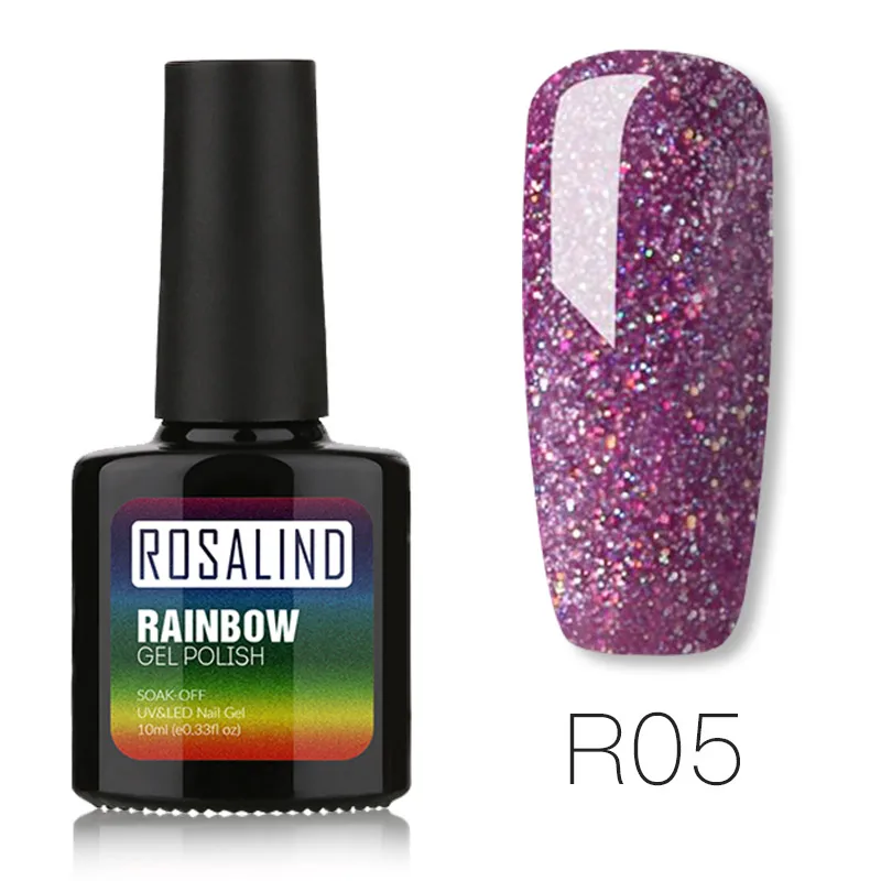 ROSALIND UV Gel Nail Polish Rainbow Shimmer Hybrid Lacquer Top Coat Set For Nail Art Manicure UV Gel Varnish Nail Gel Lak - Цвет: R05