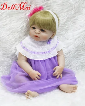 

DollMai 22" 55cm real full silicone reborn baby dolls blond hair wig bebe princess reborn bonecas children doll toys