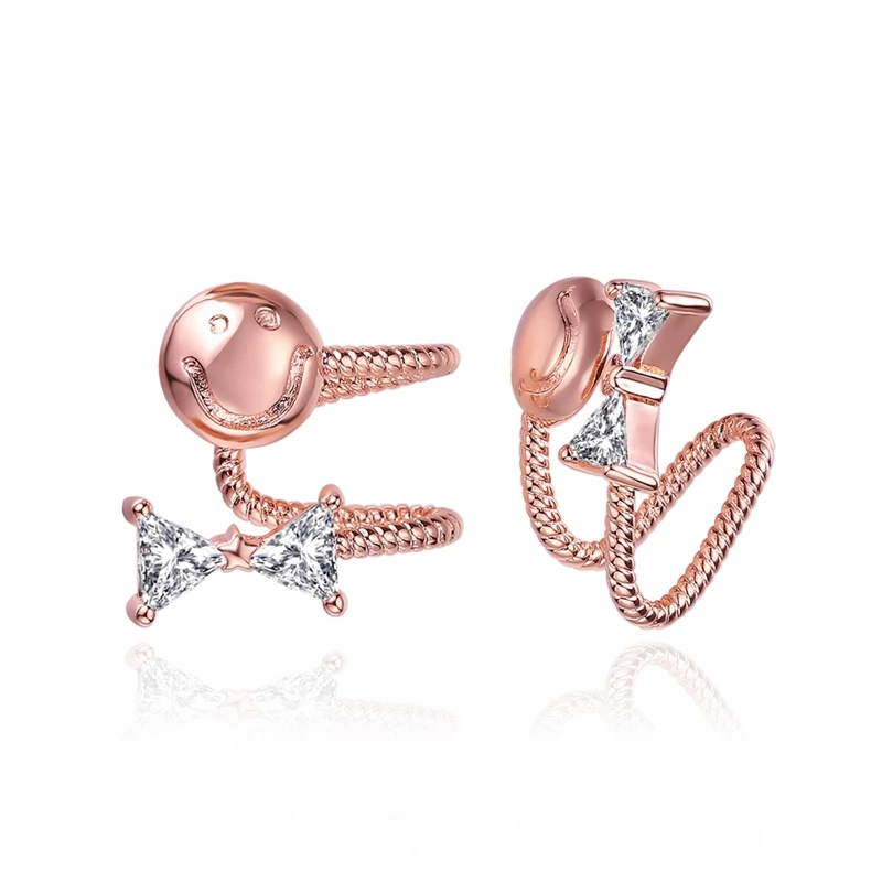 

JEXXI Novel 2 Colors Smile Face with CZ Crystal Bowknot Design Ear Cuff Jewelry Clip On Earring for Women Cartilage Non Pierced