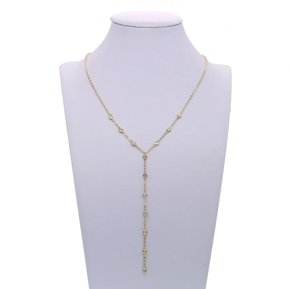 2018 elegant thin Gold CZ Lariat Necklace for sexy women Gold Y