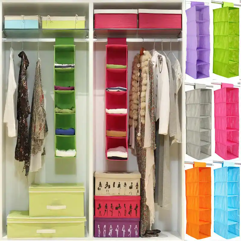 Fire Sells Wardrobe Storage Bag 5 Layer Drawer Box Hanging Clothes Holder Rack Organizer