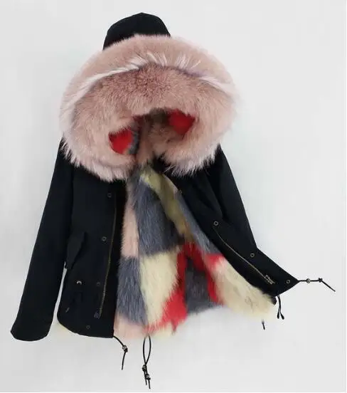 Новая мода Настоящее енота меховой воротник с капюшоном зимняя куртка женская парка мех животных толстое теплое пальто - Цвет: Color 7