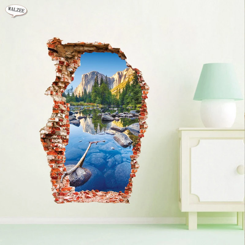 Outside window Natural Landscape Mountains 3d art wall stickers home