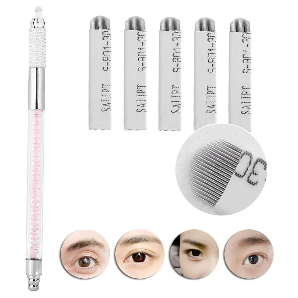 

Permanent Makeup Practice Kit Stainless Steel Manual Eyebrow Tattoo Pen Lip liner Microblading Pen With 10pcs 18U Tattoo Neddles