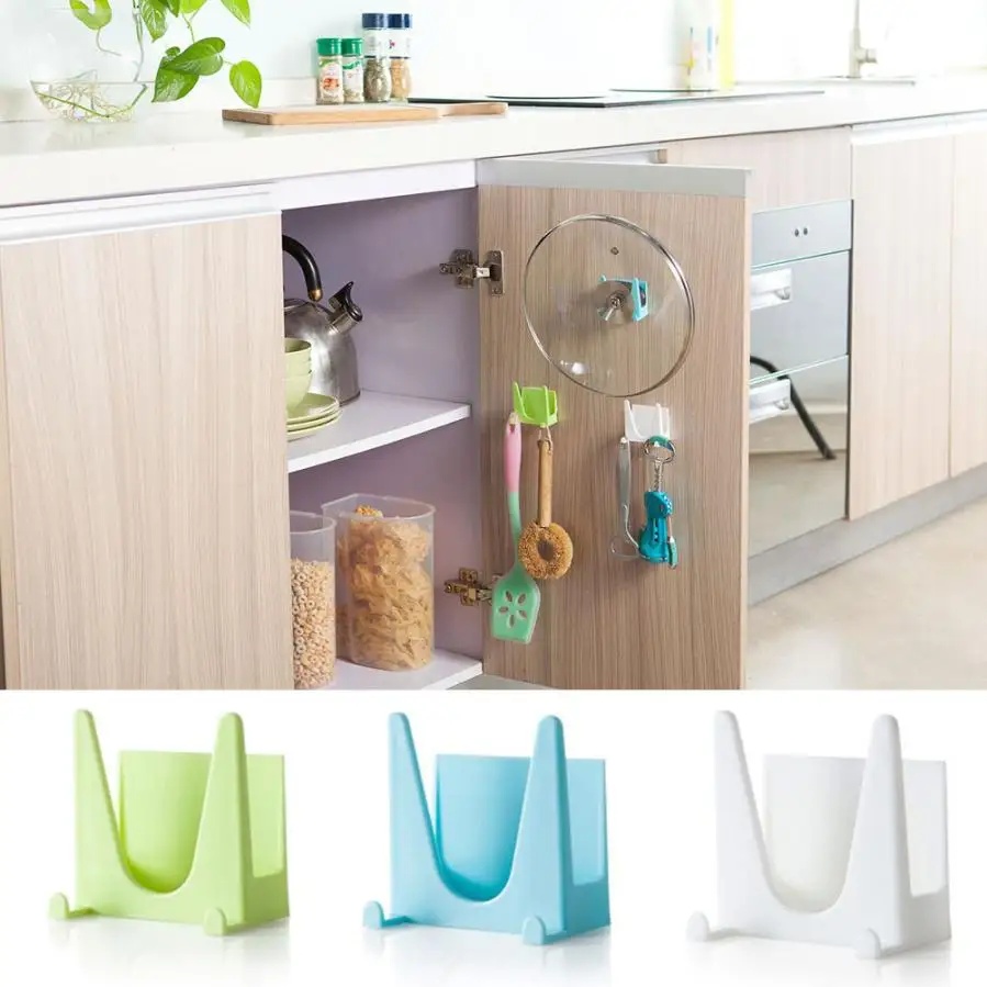 

Plastic Kitchen Pot Pan Cover Shell Cover Sucker Tool Bracket Storage Rack Drop Ship