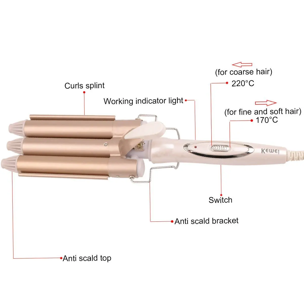 

Kemei KM - 1010 professional Hair Curling Iron Hair Wave Curler Triple Barrel Ceramic Waver Hair Style Styling Tools Gift