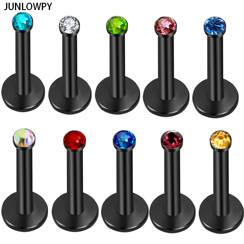 

JUNLOWPY Silver Black Rainbow Gold Lip Piercing Labret Rings Bar Barbell Fashion Body Jewelry Sexy Women Men 100pcs Mix 10 Color