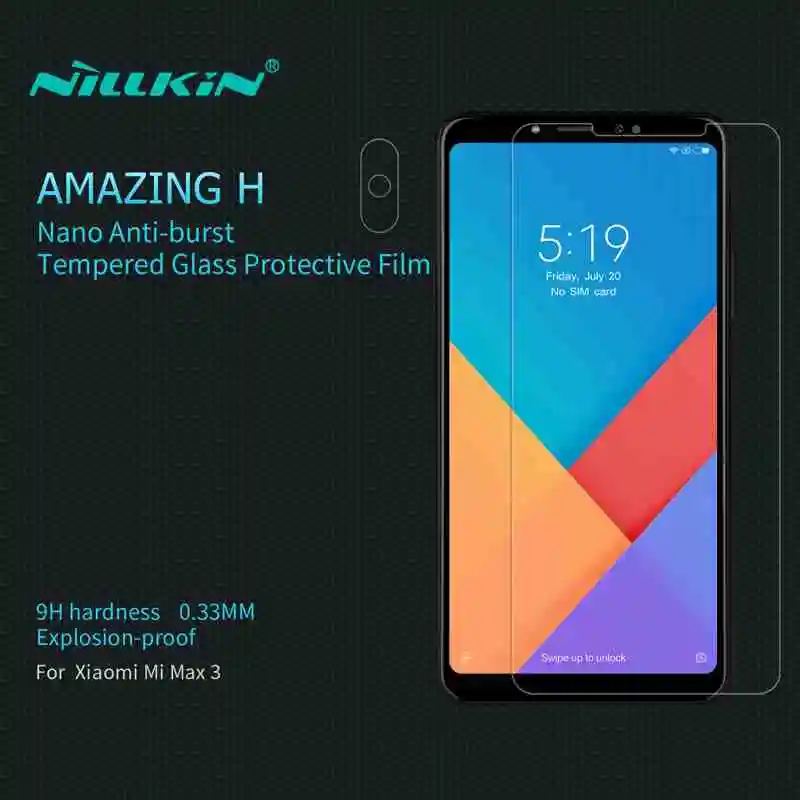 

Nillkin For Xiaomi Mi Max 3 Tempered Glass Screen Protector Mi Max3 LCD Protective Film LCD Guard + Camera Sticker Shockproof