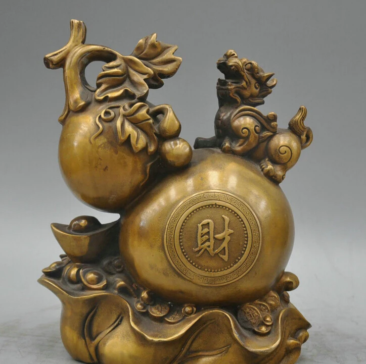 

006931 9 Bronze Treasure Gourd Lion Good Luck Sculpture Statue