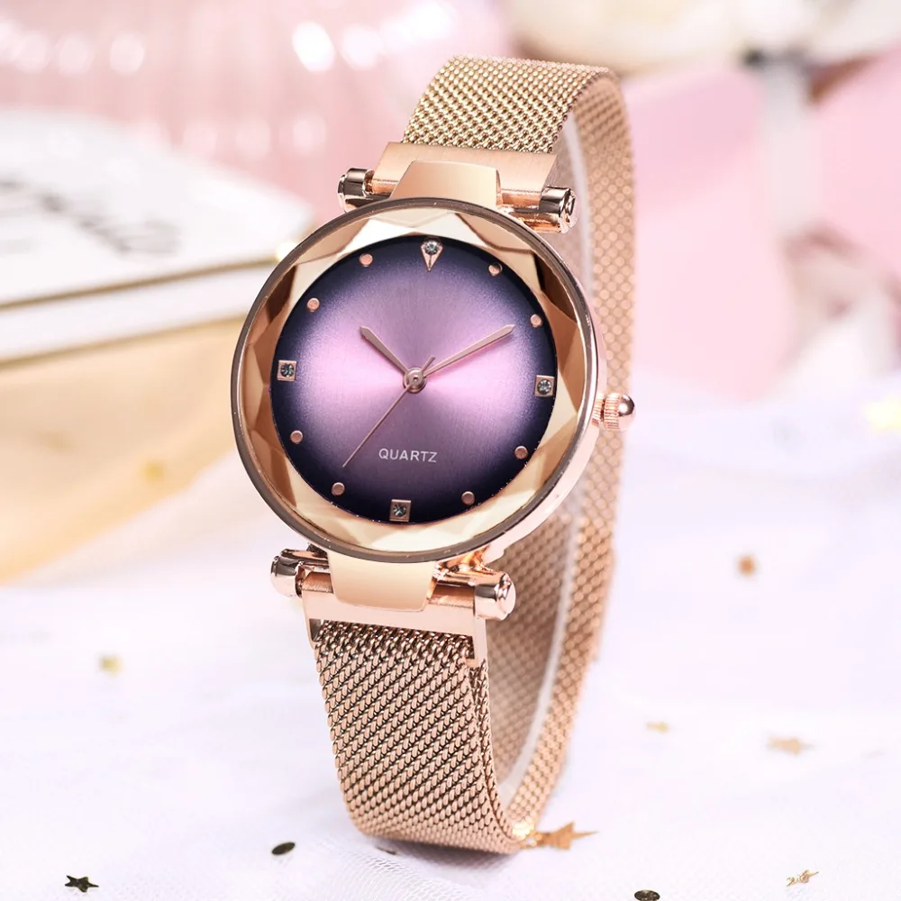 

Hot Sale New Luxury Rose Gold Women Watches Fashion Diamond Ladies Starry Sky Magnet Watch Waterproof Female Wristwatch Hodinky