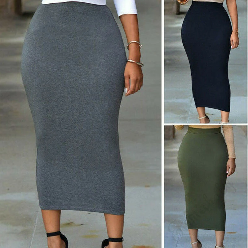 

Women Maxi Skirt Elegant Ladies High Waist Muslim Long Skirt 2019 Slim Stretch Pencil Skirt Solid Summer Clothing Plus Size