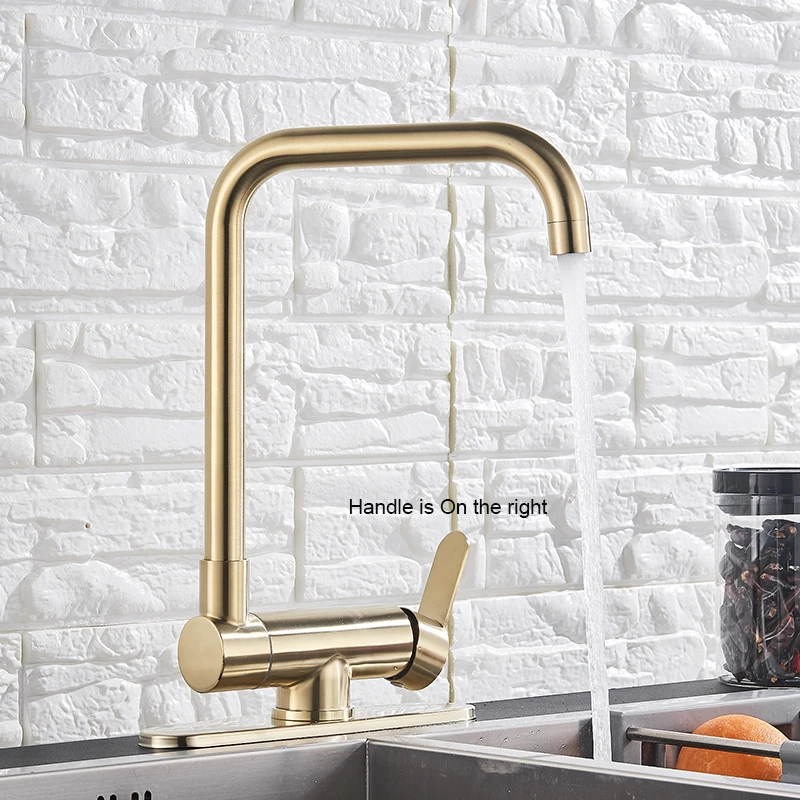 Brushed Gold /Black Kitchen Faucet Deck Kitchen Sinks Faucet High Arch 360 Degree Swivel Cold Hot Mixer Water Tap