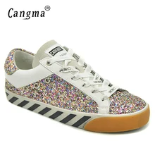 CANGMA стильные Для женщин кроссовки балетки, расшитые блестками и пайетками Блестящий розовый дышащая обувь; замшевая обувь из натуральной кожи; женская брендовая обувь;