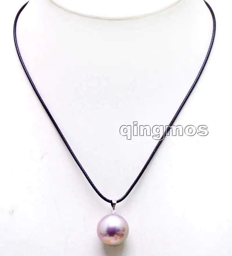 

SALE Big 18mm purple Round Sea Shell Pearl pendant cord 17-18"necklace-nec5942 wholesale/retail Free ship