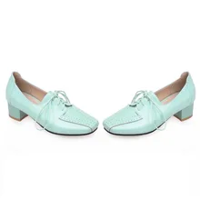 PQECFS/большой размер 28-52, высокое качество,, весна-осень, новые модные женские повседневные туфли-оксфорды на шнуровке с квадратным носком, 5 цветов