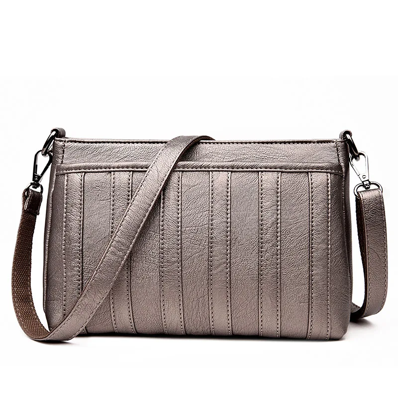 Fashion Striped Genuine Leather Women Messenger Bag Famous Brand