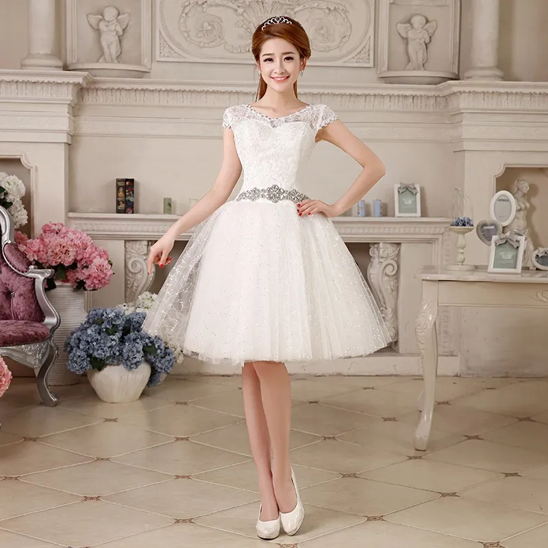 Customize Size Romantic Short Wedding Dresses Organza Crystal Beaded Sexy Bridal Gowns Vestidos de novia In Stock 20161
