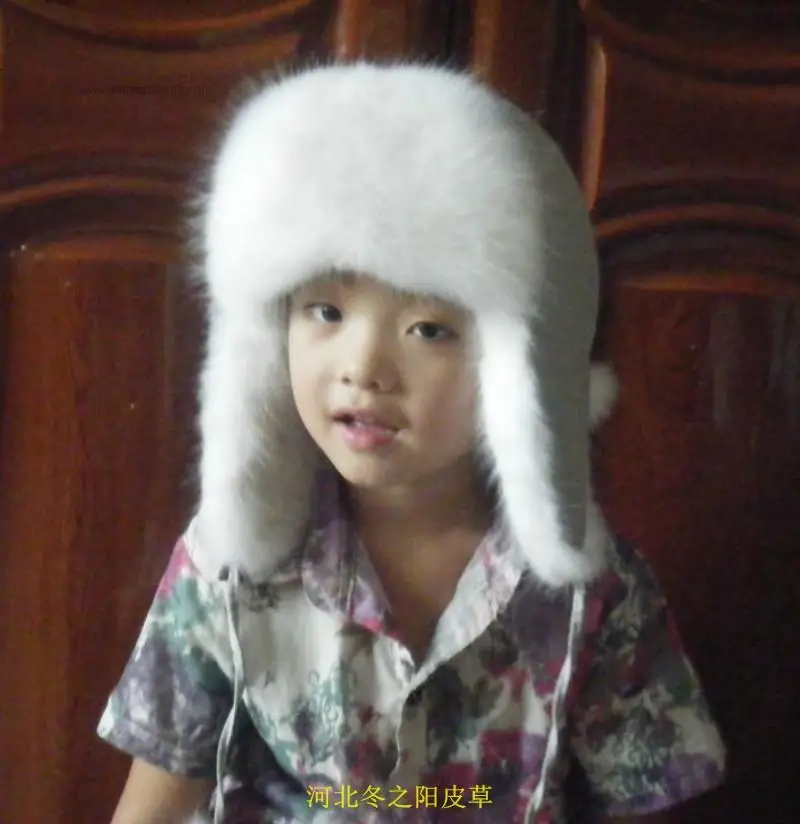 D50,, Осень-зима, детские белые утепленные шапки размера плюс из лисьего меха, шапки для мальчиков и девочек, теплые шапки из меха норки с защитой ушей