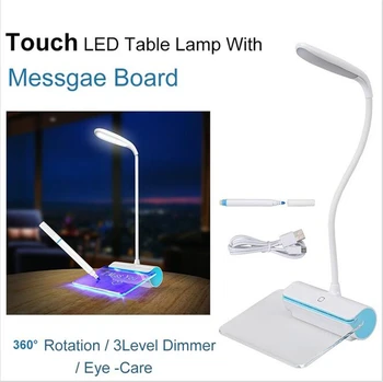 

Rechargeable Desk Lamp LED Light with Fluorescent Message Board Touch Switch Control 3-Mode Brightness USB Port Book Light Kids