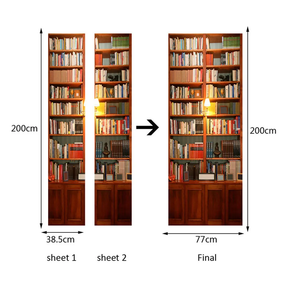 2 шт./компл. дверь книжного шкафа художественный Декор для дома креативные DIY 3D дверные наклейки узор для стены комнаты домашний декор двери украшения аксессуары