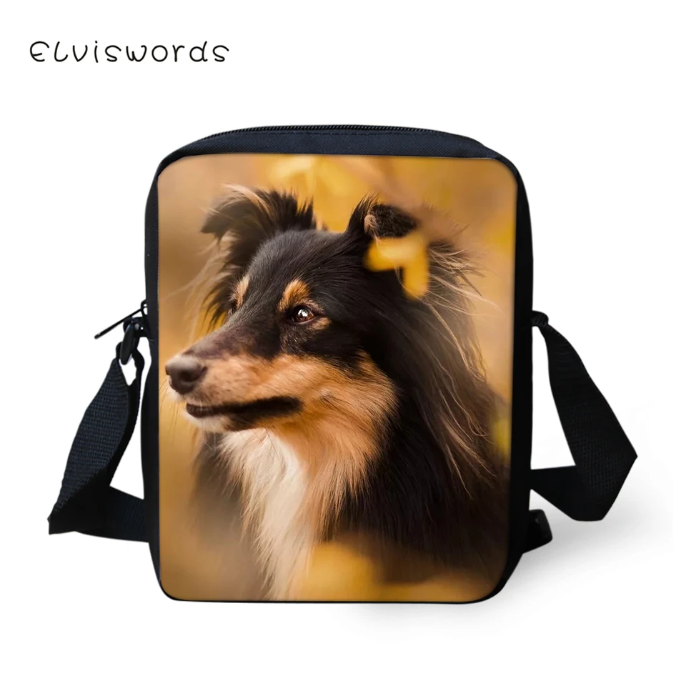 

ELVISWORDS Fashion Messenger Bag Sheltland Sheepdogs Print Women's Shoulder Crossbody Bags Cute Animal Pattern Travel Mini Purse