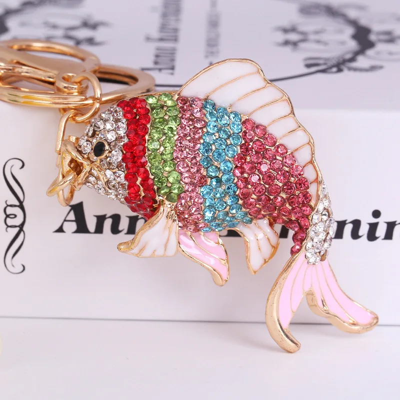 Exquisite Colorful Striped Fish Key Chain Automobile Key Buckle Crystal