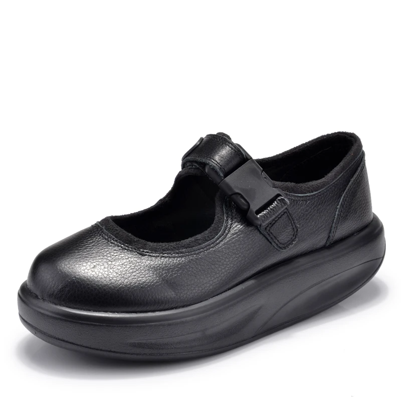 Genuine Leather 4.5CM Women Swing Shoes Thick Soles Wedge Toning Shoes Lacing Slimming Women Sneakers White Nurse