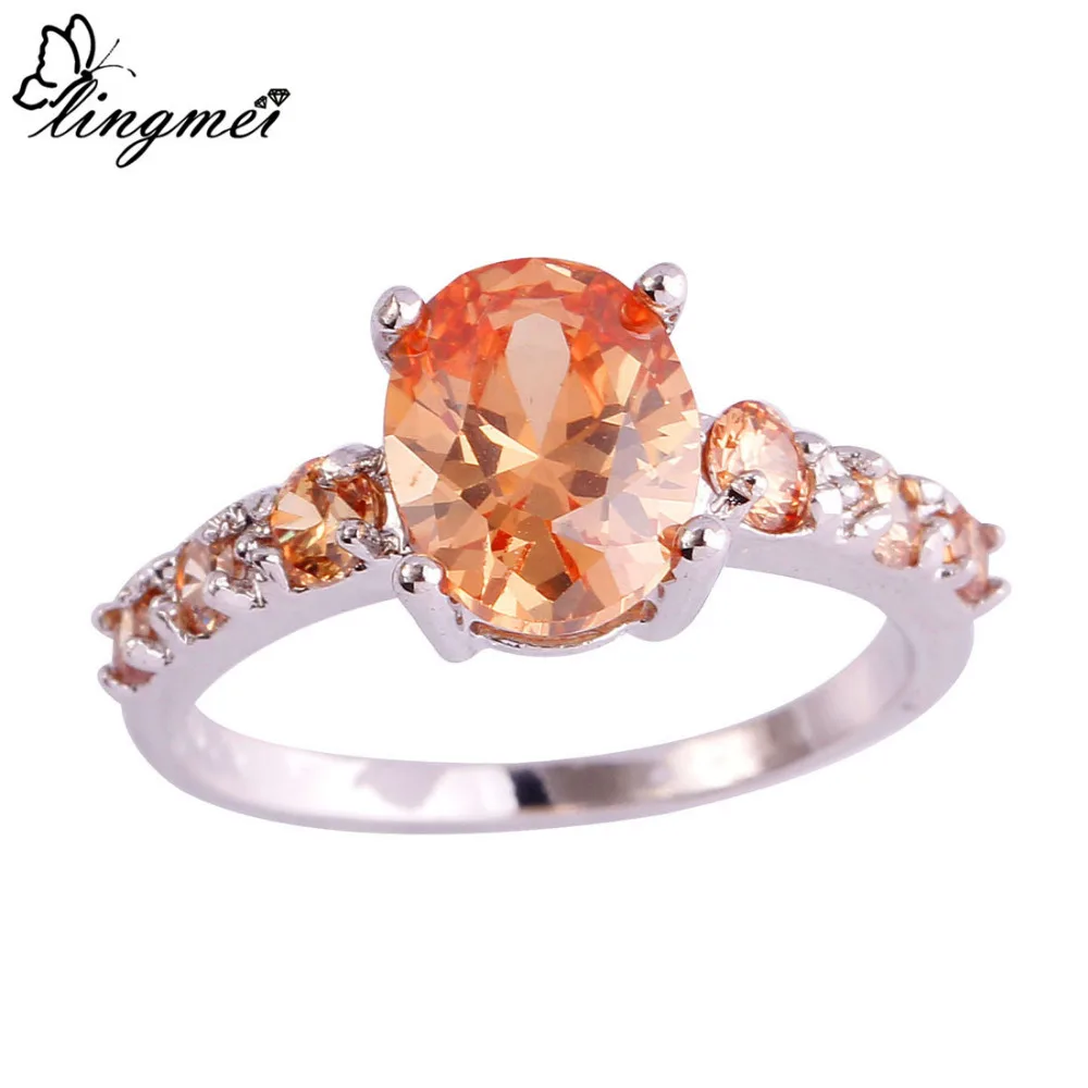 lingmei Unisex Oval ChampagneSilver Color Ring Size 6-12 13 New Arrival Fashion Jewelry Rings Wholesale Free Shipping | Украшения и