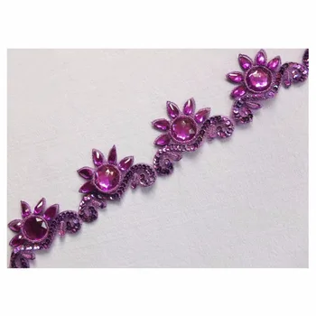 

Free Shipping 1Yard x High Quality Purple Sequined Beaded Stoned Lace Trims for Costume,Couture,Dress and Sewing DIY Craft BT18E