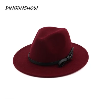 

[DINGDNSHOW] Brand Fedora Hat Adult Wool Winter Cap Wide Brim Ladies Felt Hat Elegant Jazz 2019