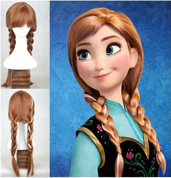 

Frozen dark brown pick-up white Anna's long hair with braid Cosplay animation wig