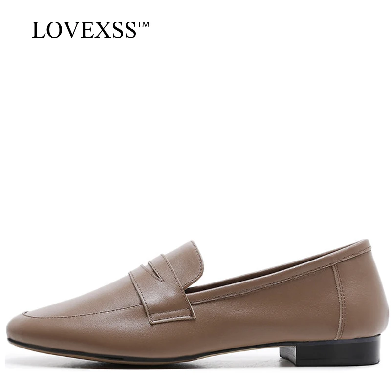 

LOVEXSS Oxfords Women Spring Autumn Fashion Sheepskin Women Casual Shoes Black Brown Fur Loafers Genuine Leather Loafer 2018