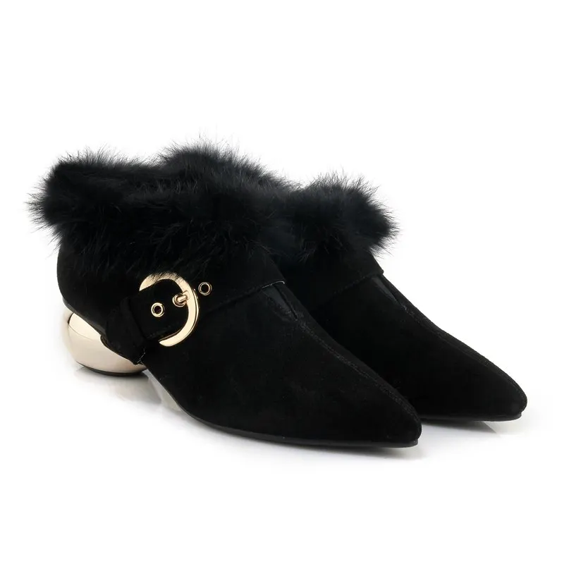 Chaud Talons Brown Garder Au Pot Concise Femmes Pompes L52 Fourrure De Lady Pointu Style Lapin Mode Métal Moutons Bout Office yellow Krazing Printemps Daim Noir HqZSTTU